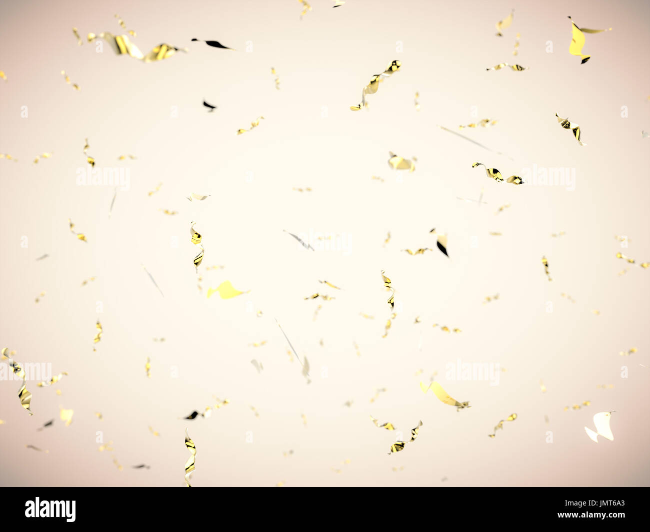 Goldene Konfetti Explosion auf grauem Hintergrund Stockfoto