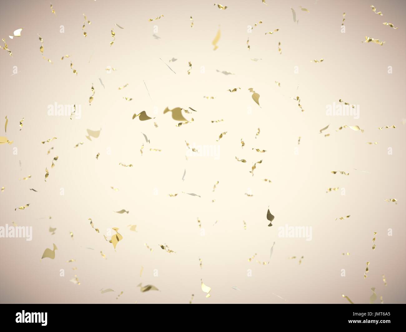 Goldene Konfetti Explosion auf grauem Hintergrund Stockfoto