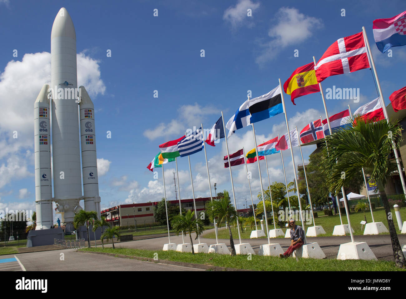 Kopfüber estnische Fahne bei der European Space Agency, Französisch-Guayana Stockfoto