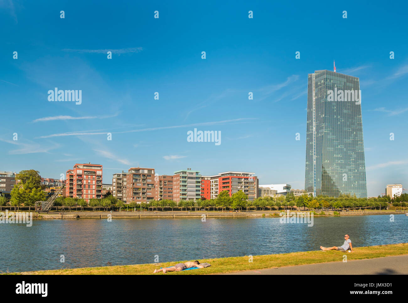 neue Europäische Zentralbank zentrale gesehen vom südlichen Ufer des Flusses Haupt, Frankfurt Am Main, Hessen, Deutschland Stockfoto