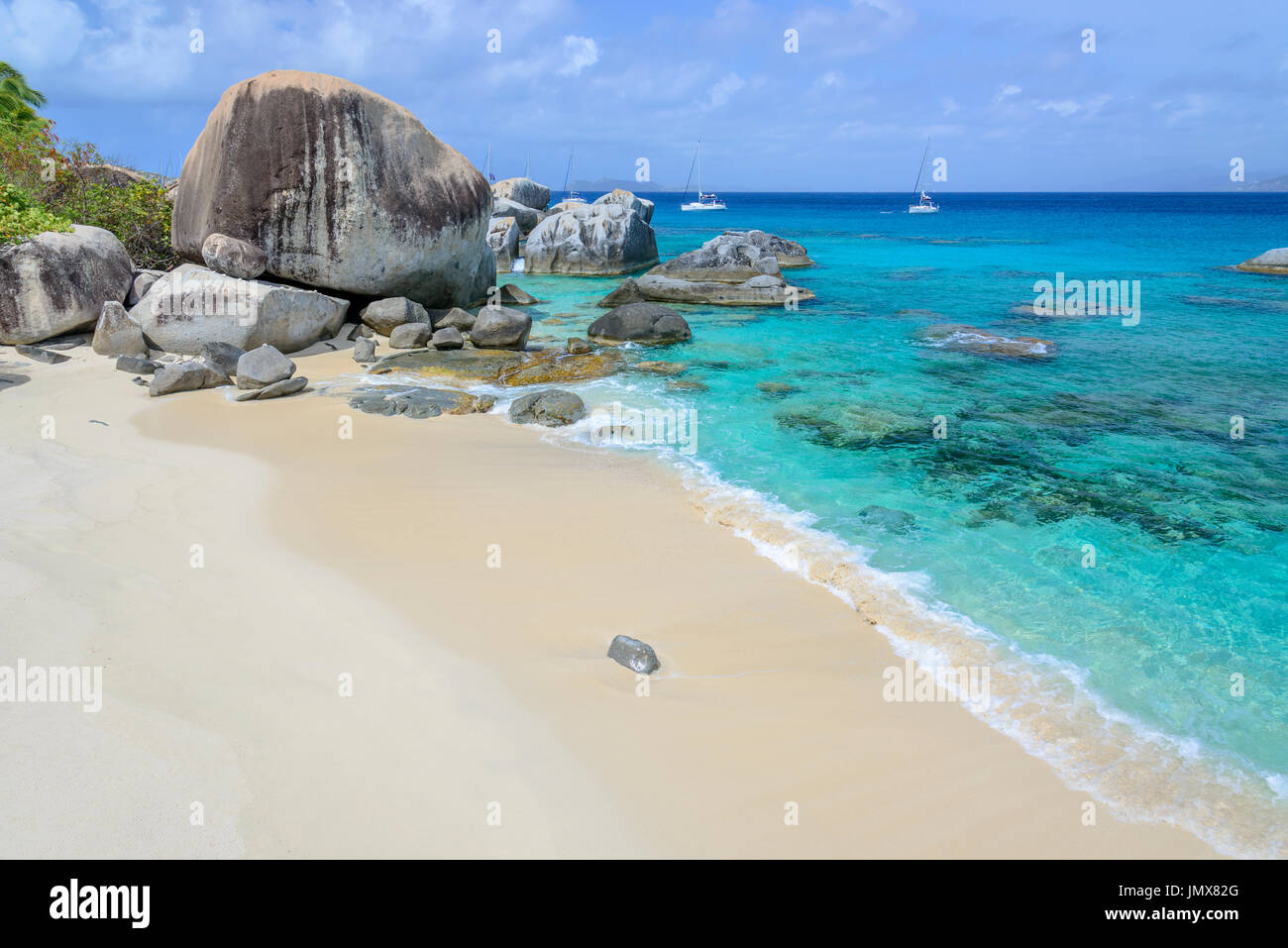 Spring Bay mit Felsbrocken durch die Bäder, die Bäder, Spring Bay, Insel Virgin Gorda, Britische Jungferninseln, Karibik Stockfoto