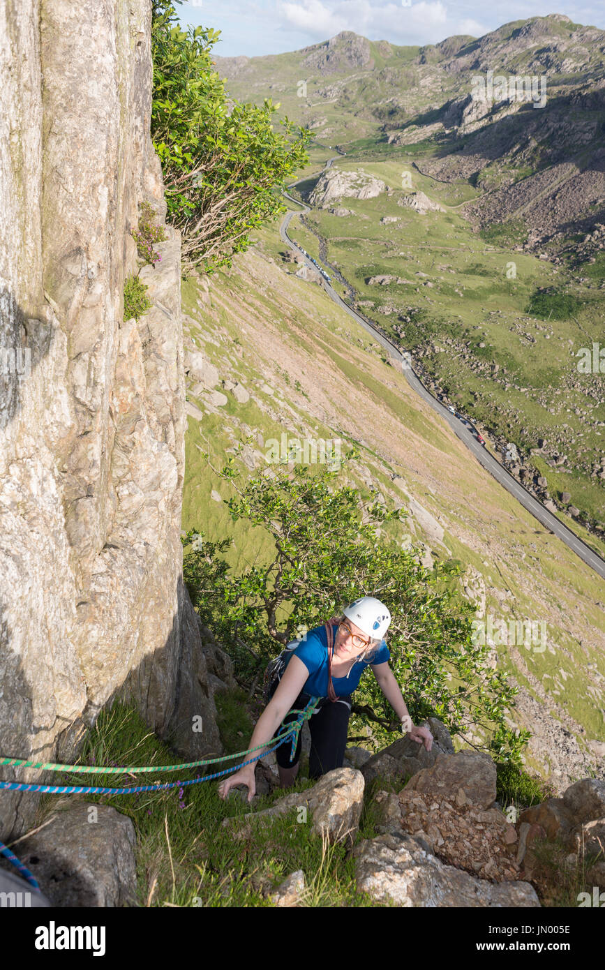 Tag Sommer Klettern im Snowdonia National Park, North Wales, UK Stockfoto