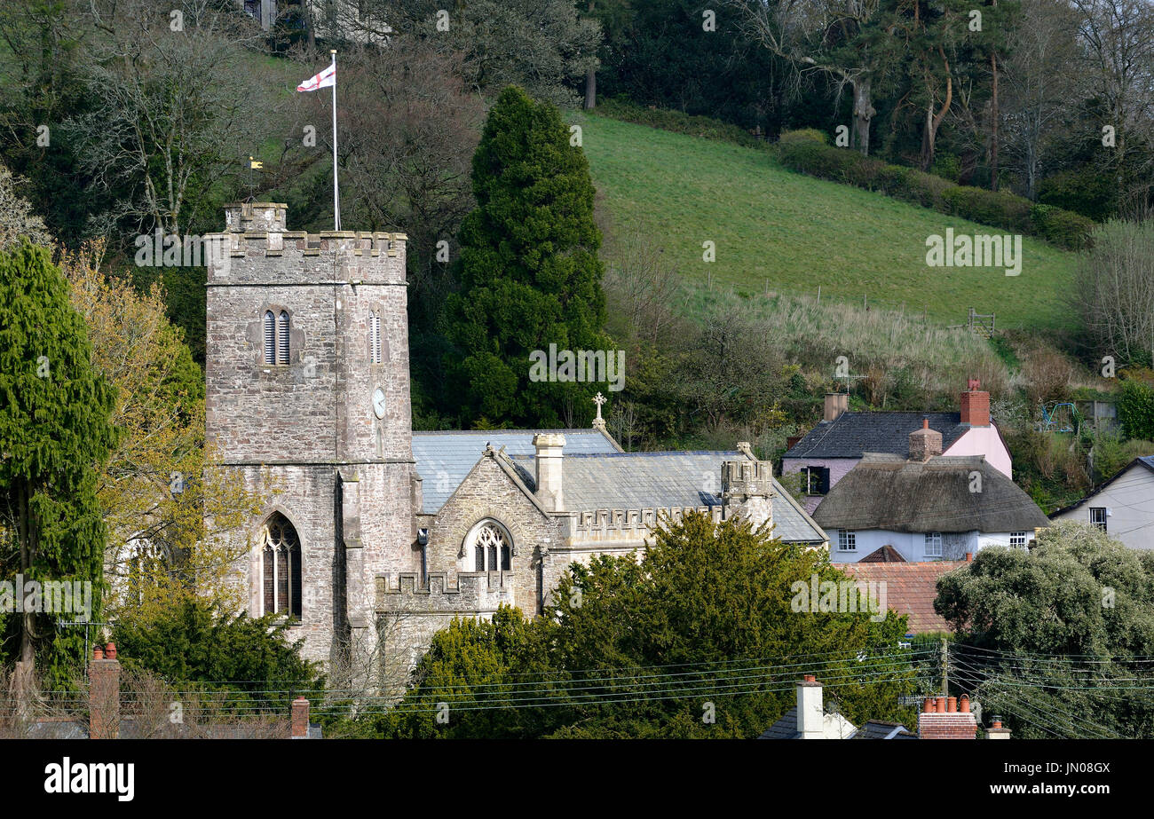 Allerheiligenkirche, Dulverton, Exmoor, Somerset Veiwed von Andrews Hill Stockfoto