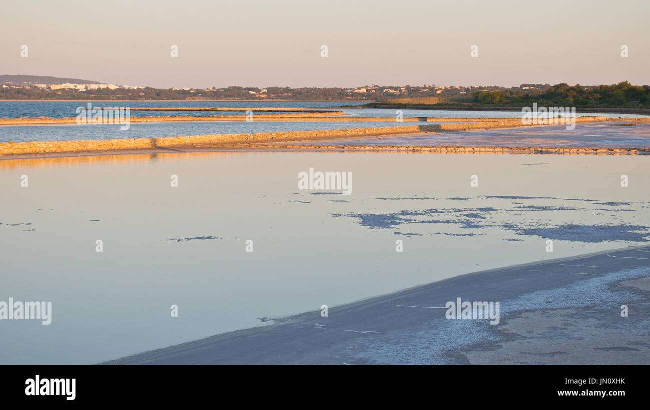 Panoramablick auf die salinas im Naturpark Ses Salines (Formentera, Balearen, Mittelmeer, Spanien) Stockfoto