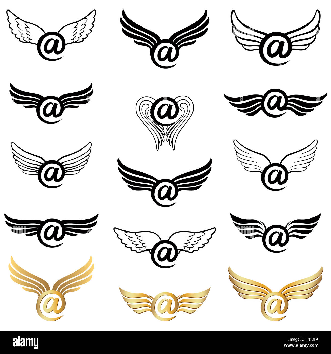 E-Mail-Symbol eingestellt, geflügelt Stockfoto