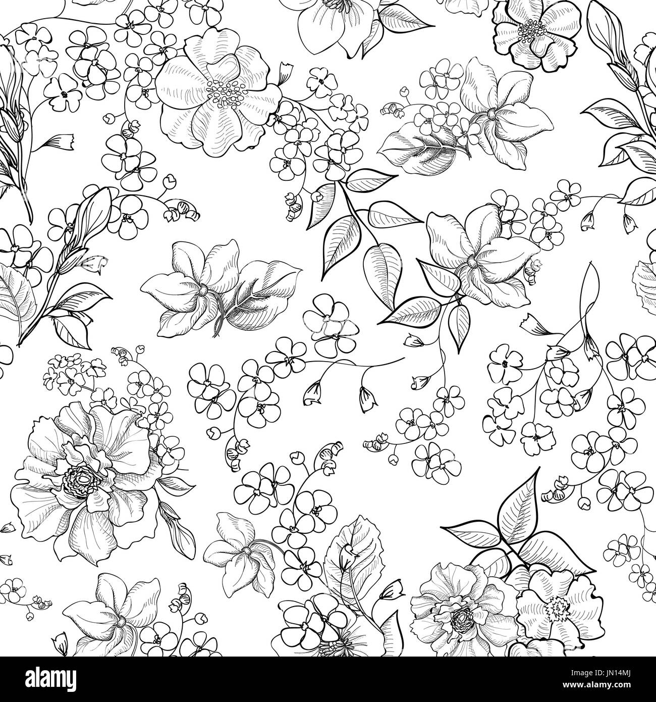 Florale nahtlose Hintergrund. Dekorativem Blumenmuster. Florale nahtlose Textur mit Blumen. Stockfoto