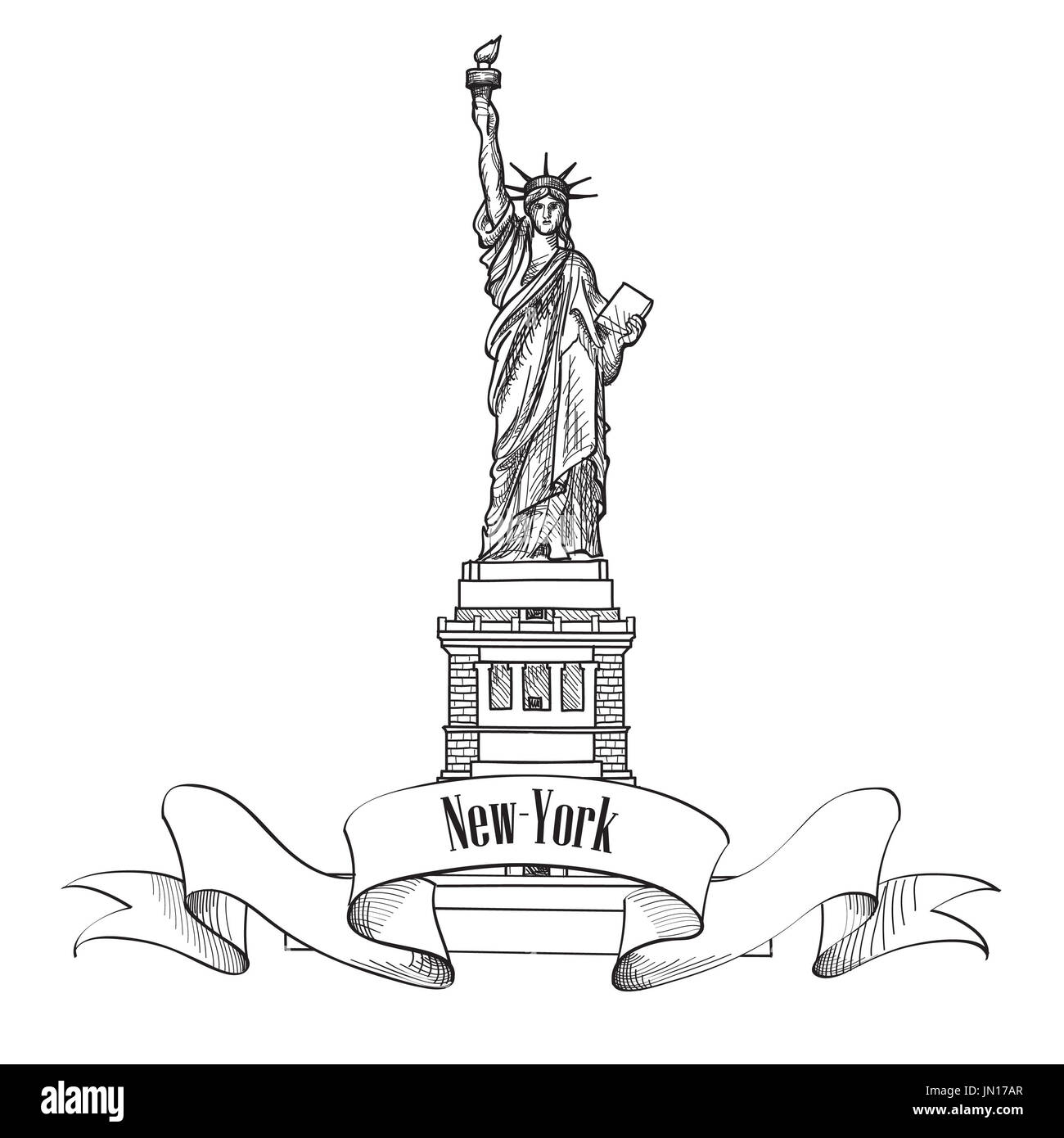 Liberty-Statue, New York, USA. Handskizze zeichnen von amerikanisches Symbol isoliert Stockfoto