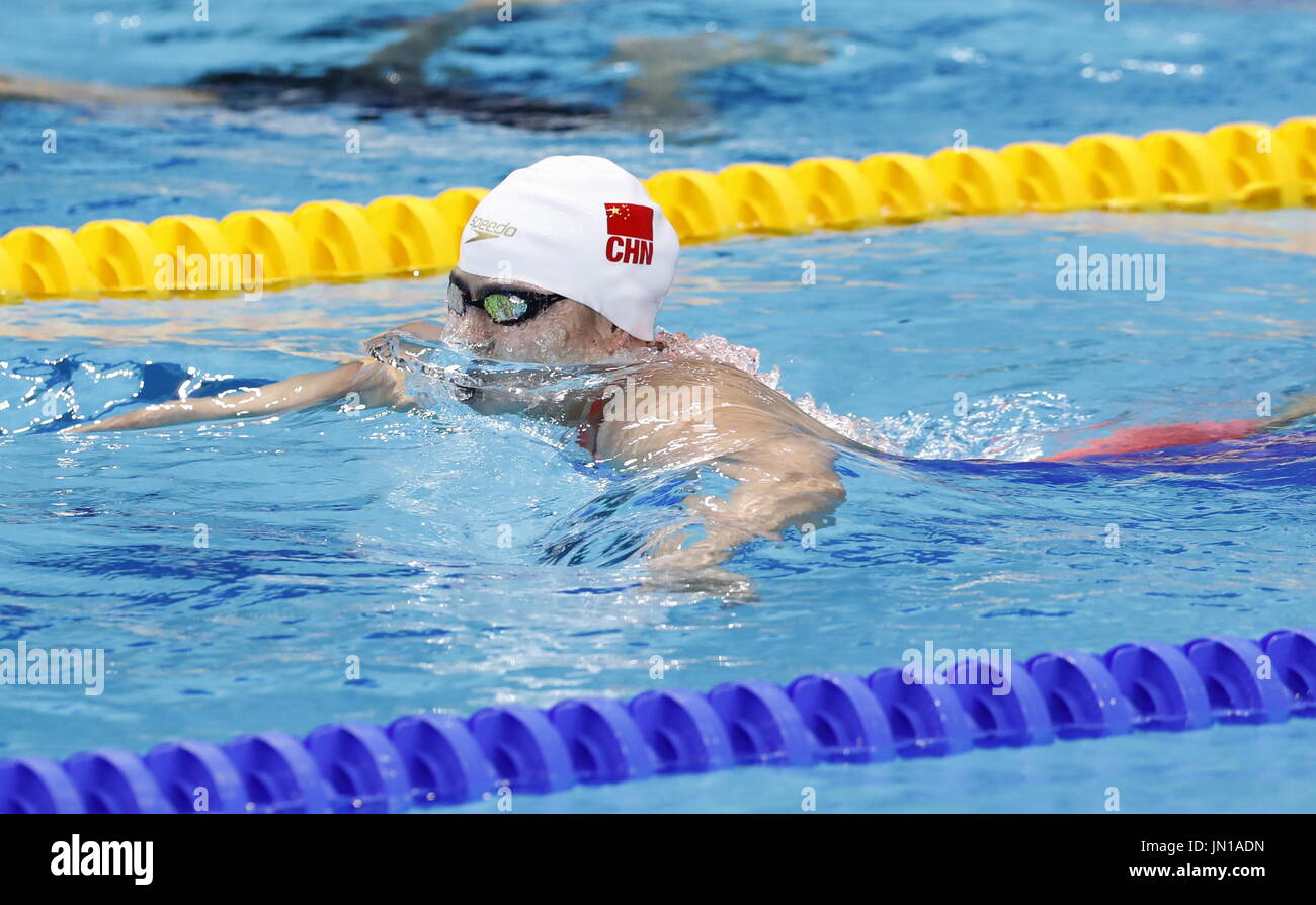 Budapest. 28. Juli 2017. Chinas Shi Jinglin konkurriert während der Frauen 200m Brust schwimmen Event bei den 17. FINA-Weltmeisterschaften in Budapest, Ungarn am 28. Juli 2017. Shi Jinglin gewann Bronze mit 2:21.93. Bildnachweis: Ding Xu/Xinhua/Alamy Live-Nachrichten Stockfoto