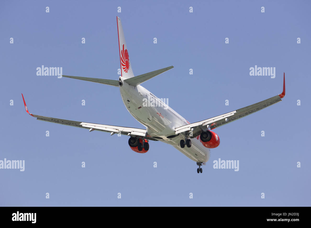 CHIANGMAI, THAILAND-5. Februar 2014: HS-LTH Boeing 737-900ER Thai Lionair Airline, Landung in Chiangmai Flughafen von Bangkok Don Muang Airport, t Stockfoto