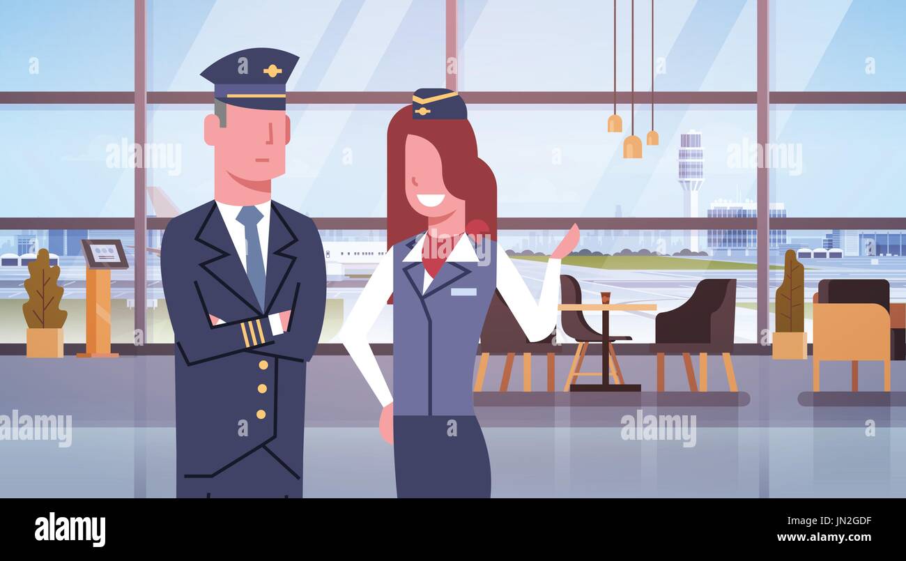 Pilot und Stewardess im Flughafen Airline Crew Mitarbeiter-Team Stock Vektor