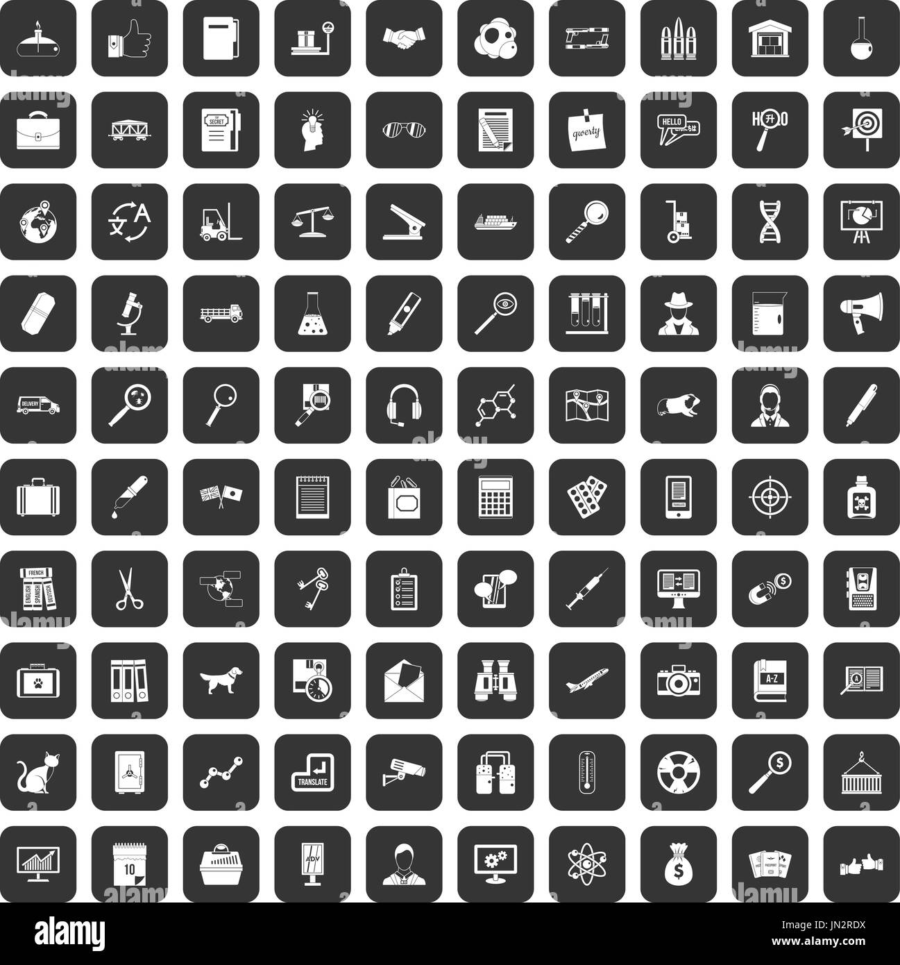 100 Lupe Icons set schwarz Stock Vektor