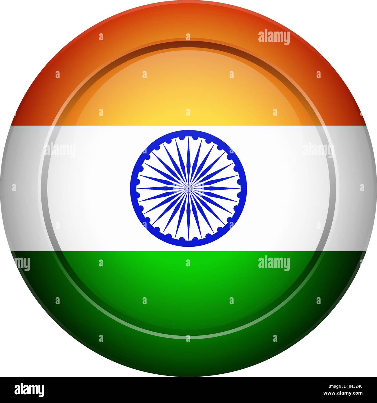 Flagge entwerfen. Indische Flagge auf den runden Knopf. Isolierte Vorlage für Ihre Entwürfe. Vektor-Illustration. Stock Vektor