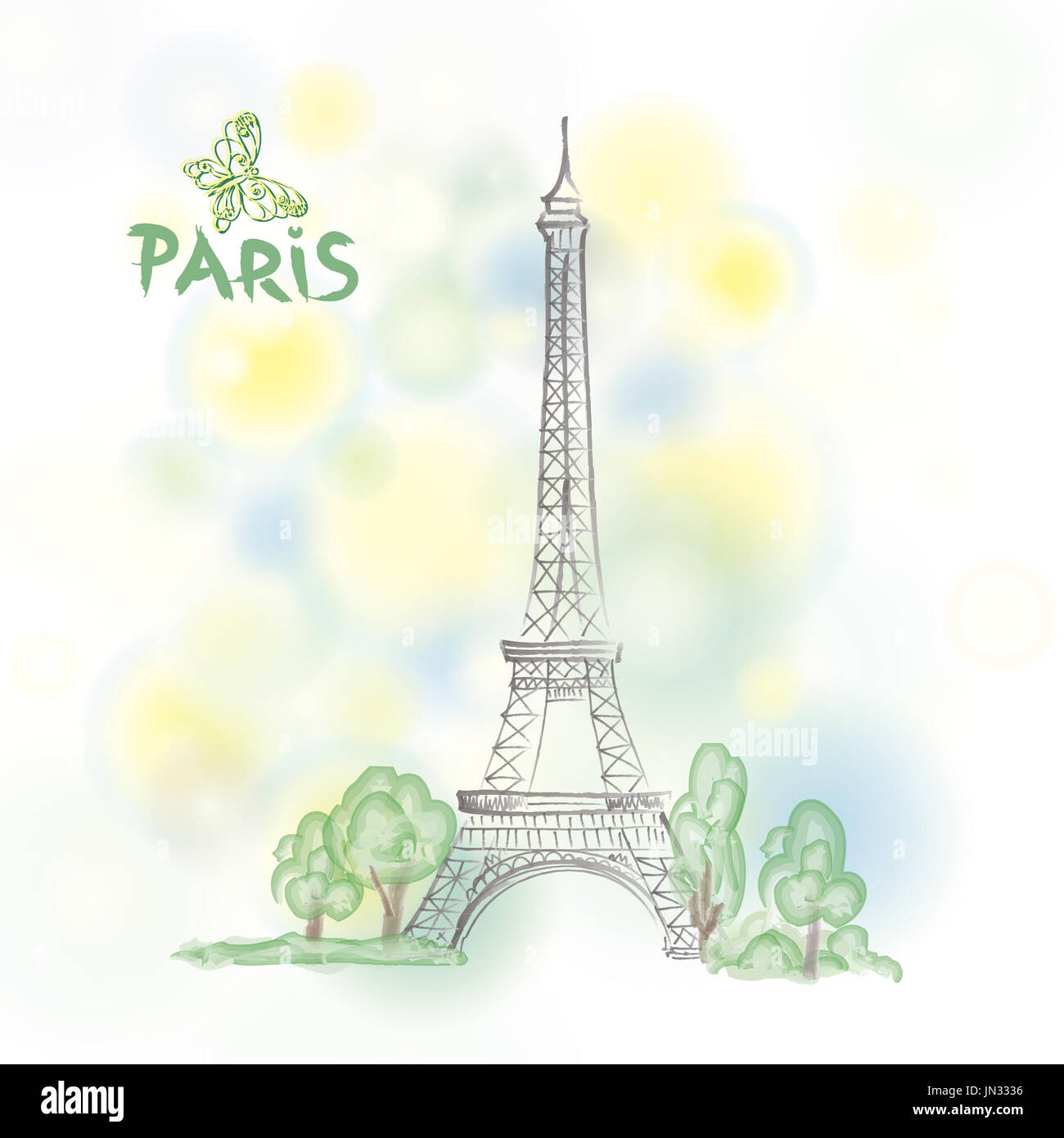 Paris Frühling Hintergrund. Eifel Tower. reisen frankreich Poster. Stockfoto