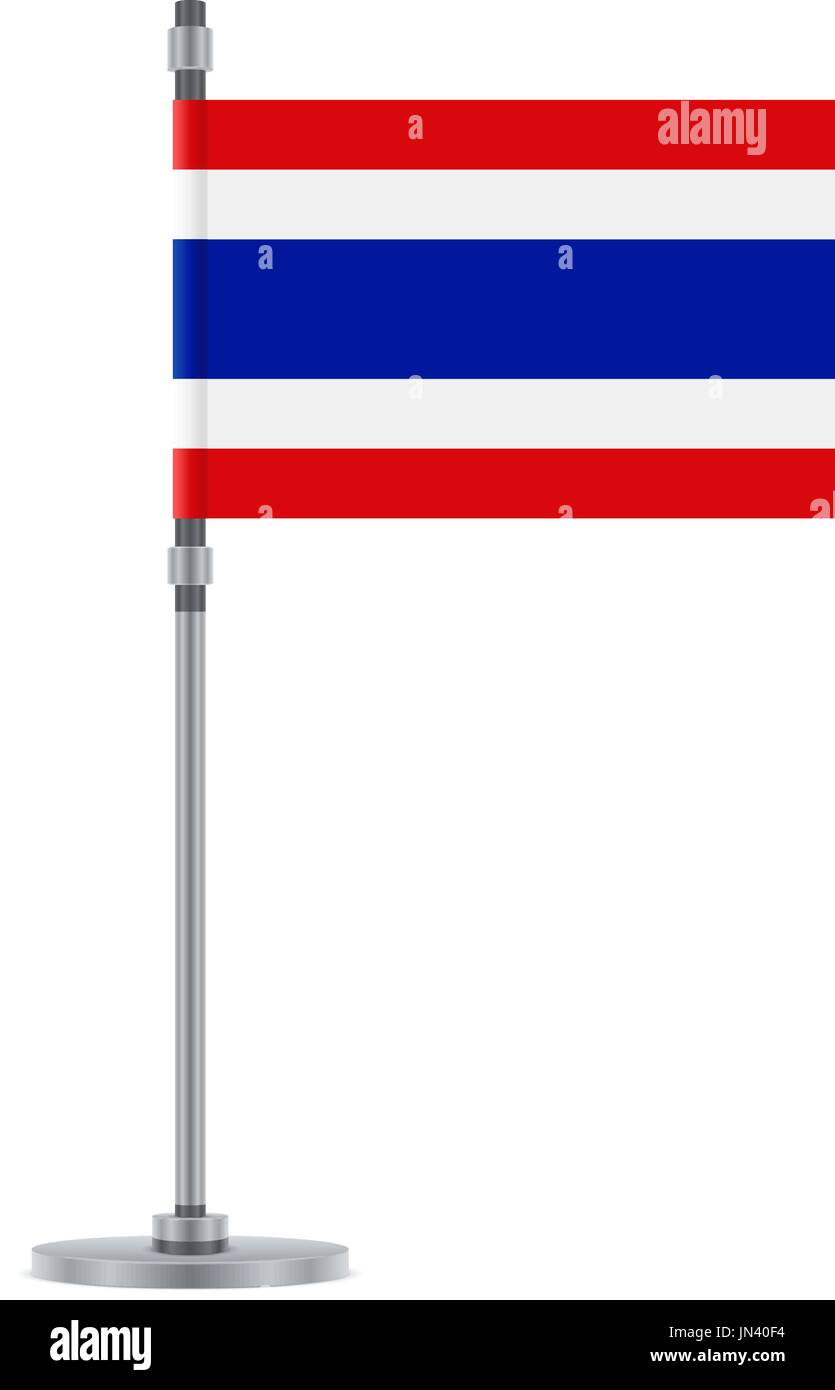 Flagge entwerfen. Thailändische Flagge auf dem metallischen Pol. Isolierte Vorlage für Ihre Entwürfe. Vektor-Illustration. Stock Vektor