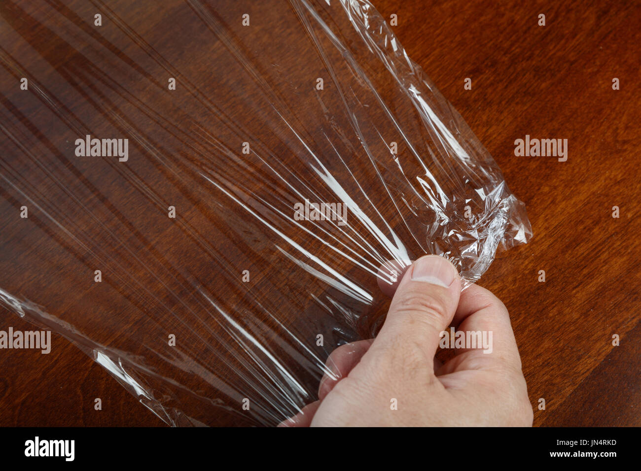 Verpackung Kunststoff transparent Essen Film hautnah Stockfoto