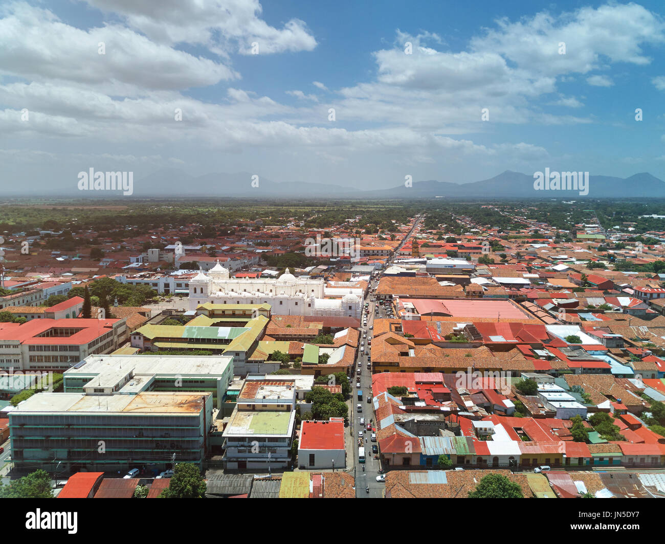 Straße Luftaufnahme der Stadt Leon in Nicaragua. Reiseziel in Nicaragua Stockfoto
