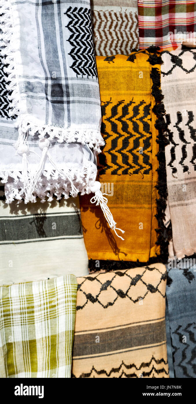 die Textur der Baumwolle traditionellen symbolischen arabischen Schal wie Hintergrund abstrakt Stockfoto