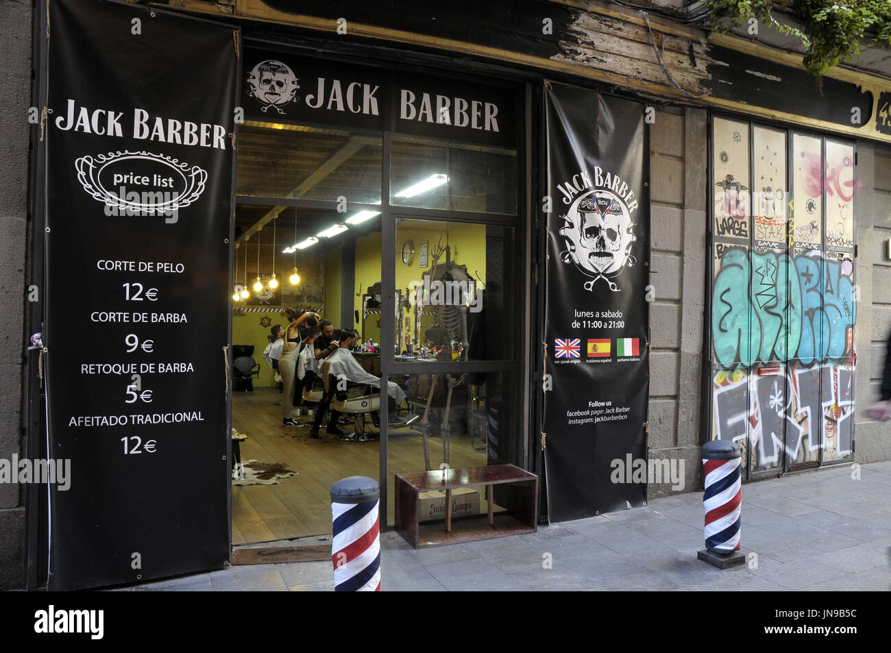 Friseursalon Jack Barber im Bezirk El Raval. Barcelona. Spanien. Foto: Rosmi Duaso Stockfoto