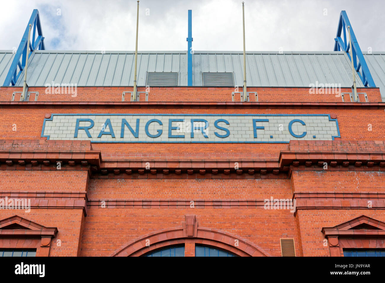 Ibrox Stadium, Glasgow Rangers Tore Logo Edmiston Drive, Glasgow Stockfoto