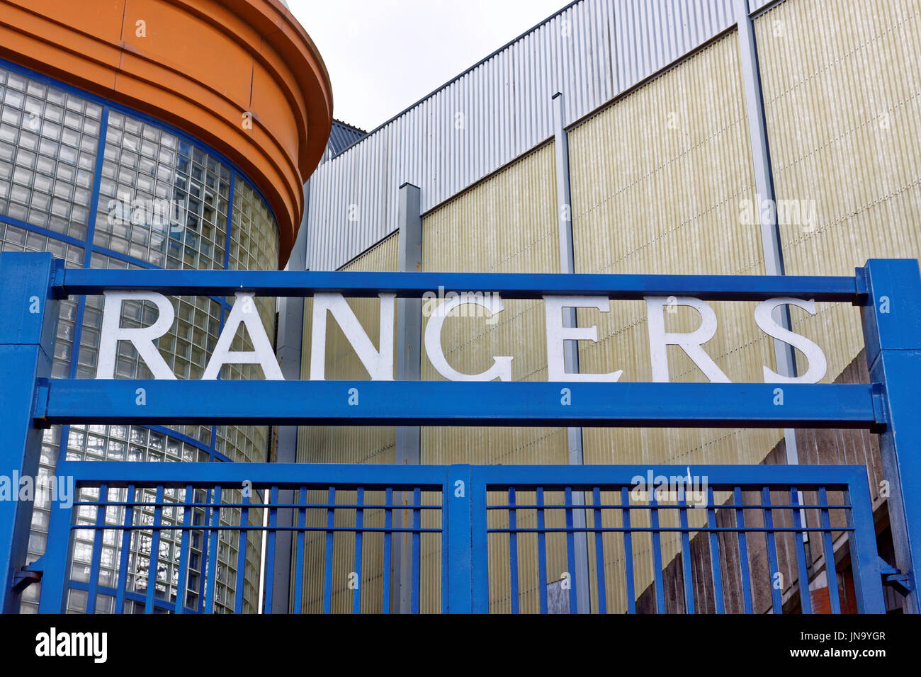 Ibrox Stadium, Glasgow Rangers Tore Logo Edmiston Drive, Glasgow Stockfoto