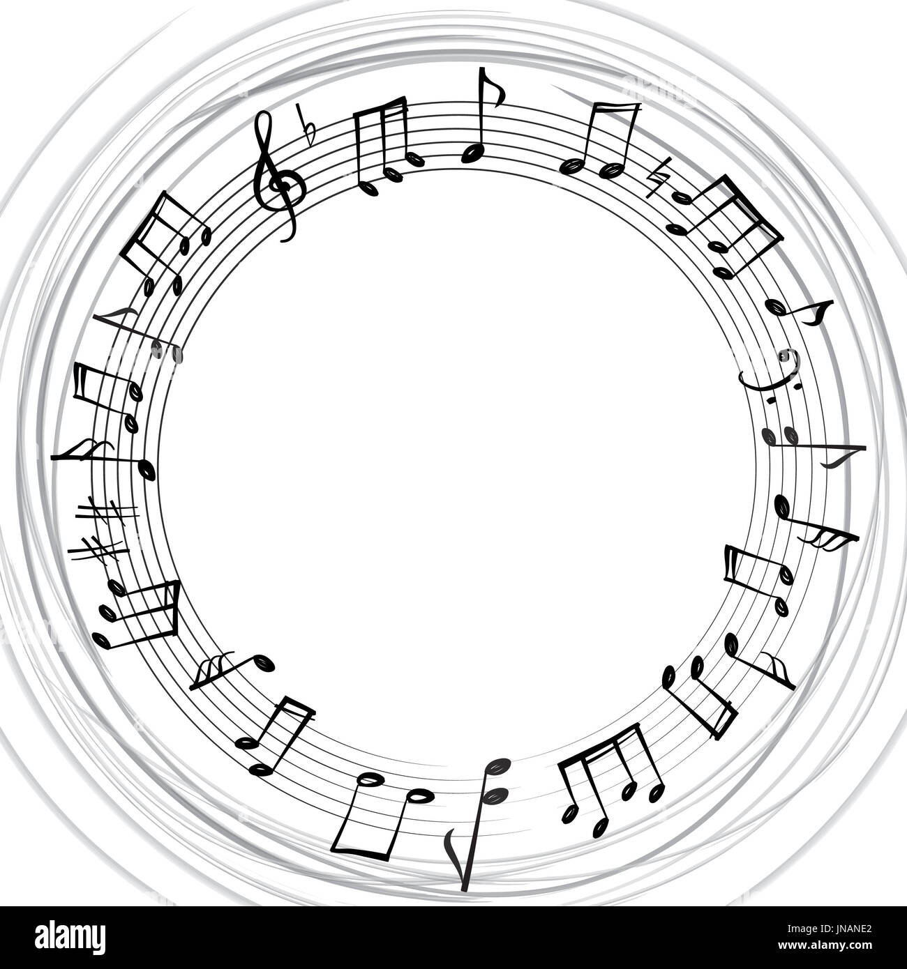 Musik Noten Grenze. Musikalische Untermalung. Musik-Stil runden Formrahmen mit textfreiraum für Text. Violinschlüssel und Notizen Tapeten. Stockfoto