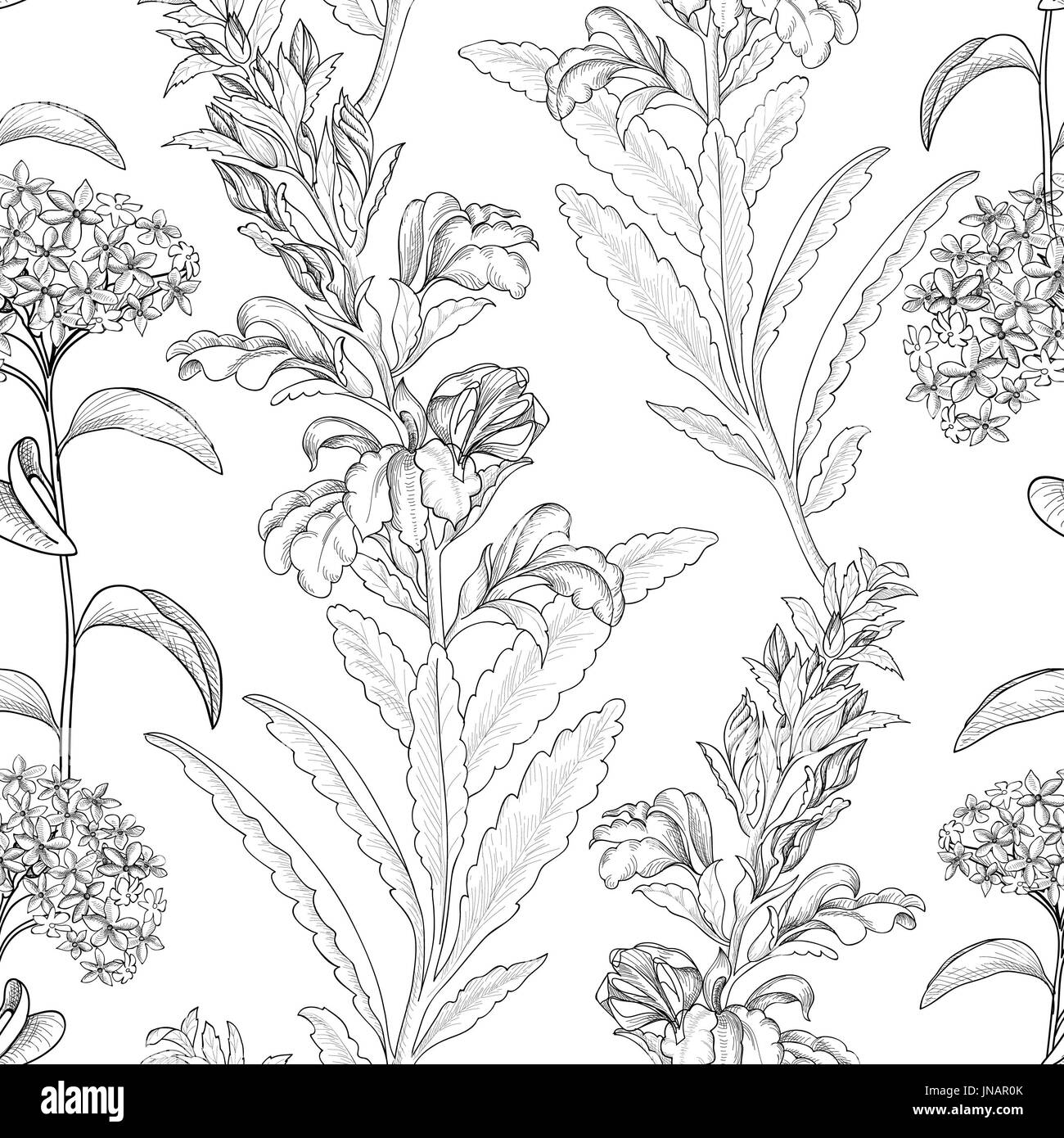 Nahtlose Blumenmuster. Blumen Hintergrund. Florale Fliesen ornamentale Textur mit Blumen. Frühlingsgarten gedeihen Stockfoto