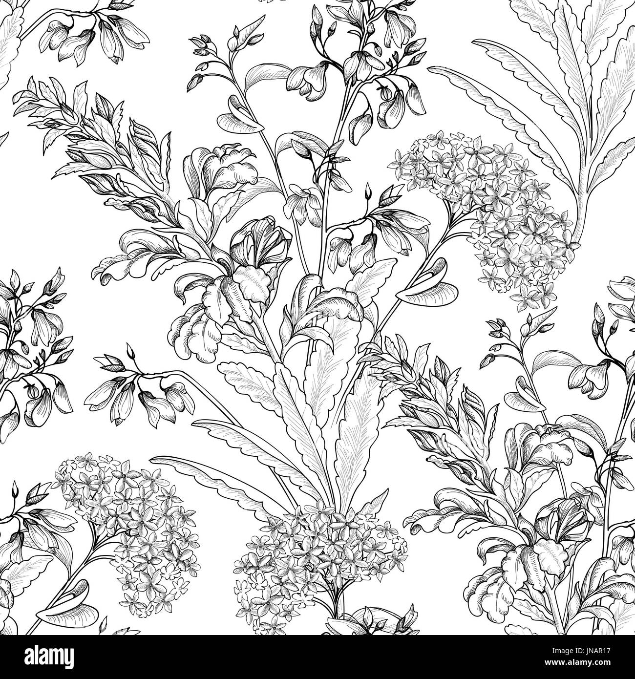 Nahtlose Blumenmuster. Blumen Hintergrund. Florale Fliesen ornamentale Textur mit Blumen. Frühlingsgarten gedeihen Stockfoto