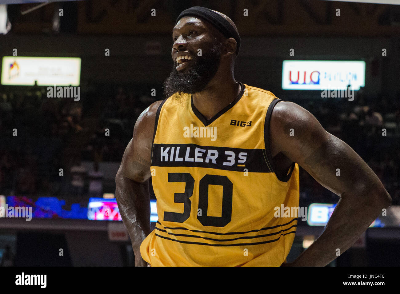 Reggie Evans #30 Killer 3 s Lächeln zwischen spielt während des Spiel Nr. 4 gegen Ghost Killer Big 3 Woche 5 3-on-3 Turnier UIC-Pavillon Juli 23,2017 Chicago, Illinois. Stockfoto