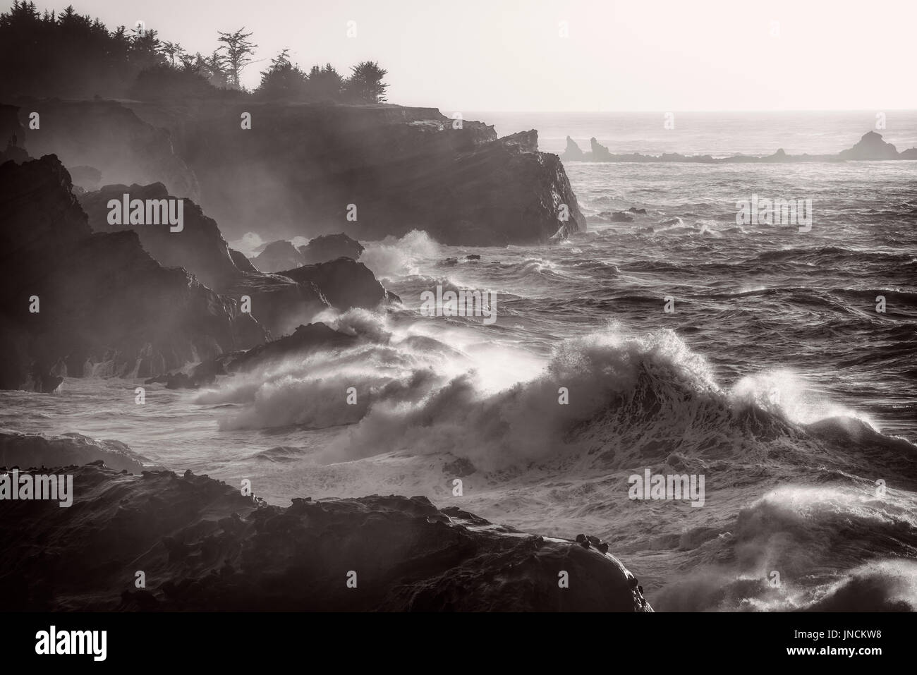 Wellen auf den Felsen am Ufer Acres State Park, südliche Oregon Küste. Stockfoto