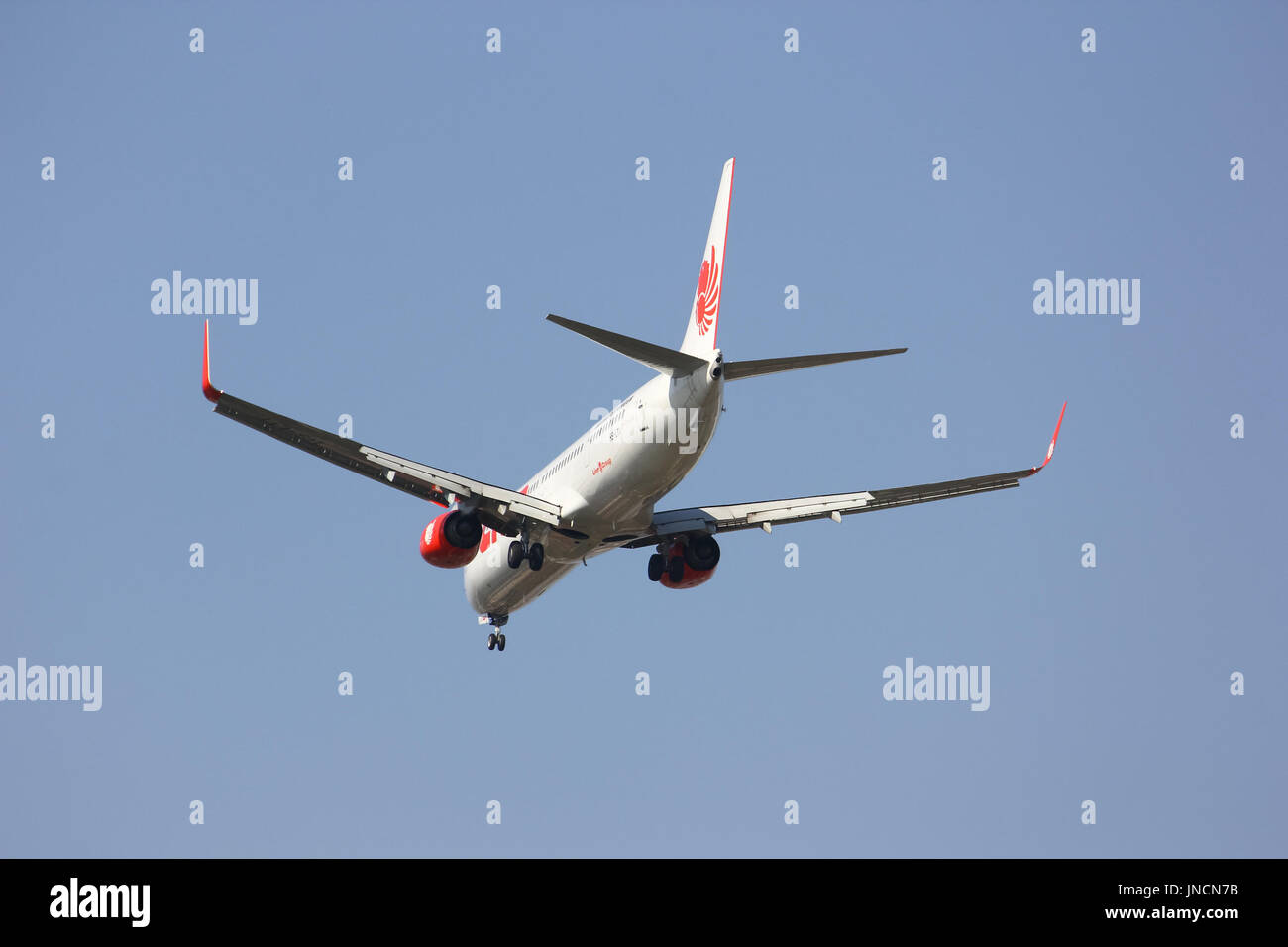 Chiang Mai, THAILAND - 5. Februar 2014: HS-LTI Boeing 737-900ER Thai Lionair Airline, Landung in Chiangmai Flughafen Bangkok Don Muang Flughafen Stockfoto