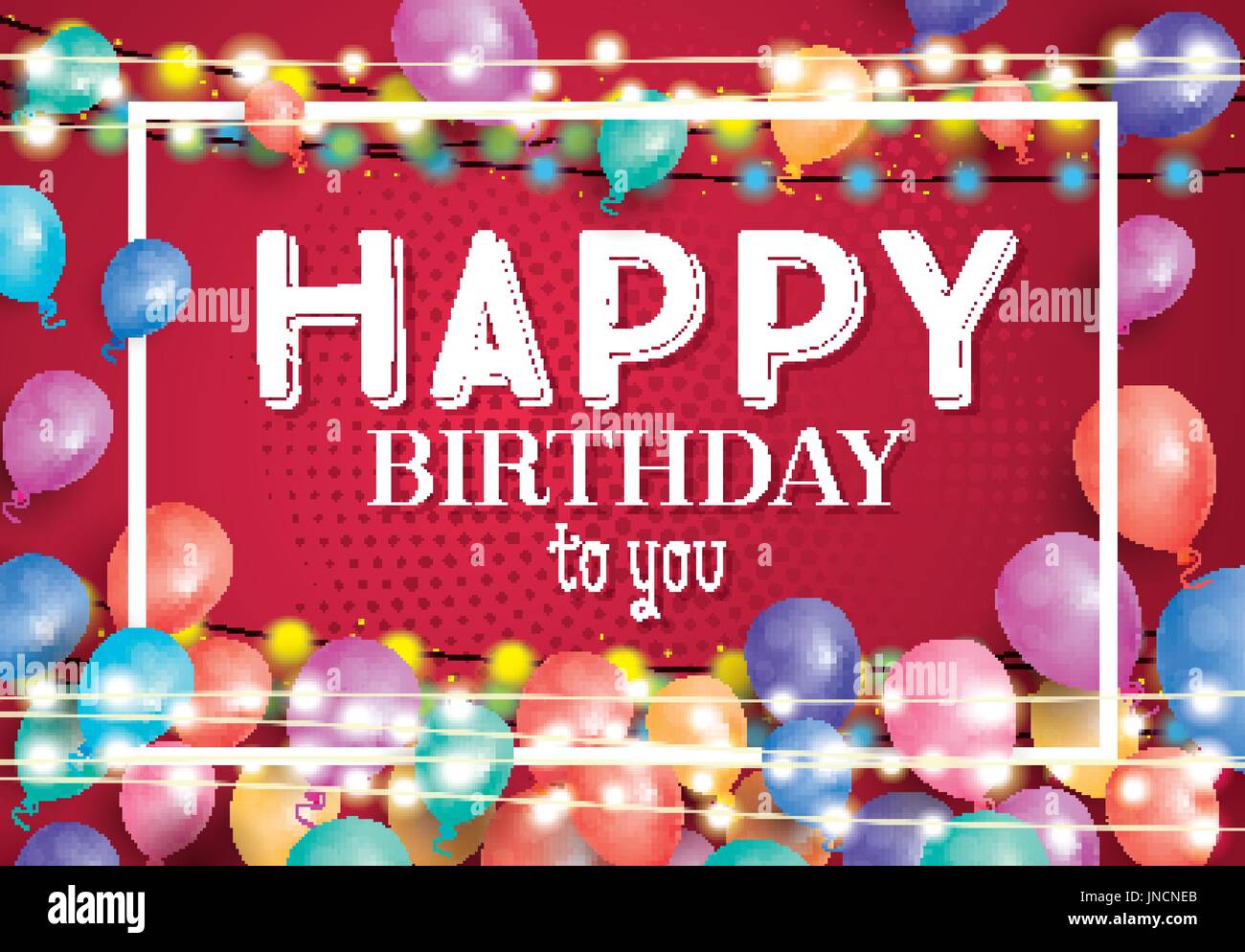 Happy Birthday Card mit fliegenden Ballons und weißen Rahmen. Vektor-Illustration. Stock Vektor
