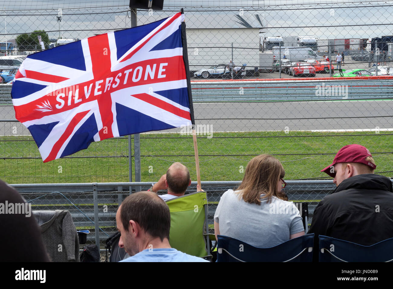 Silverstone Flag, auf der Rennstrecke Formula1, British Formula One Grand Prix, Northampton, England, Großbritannien Stockfoto
