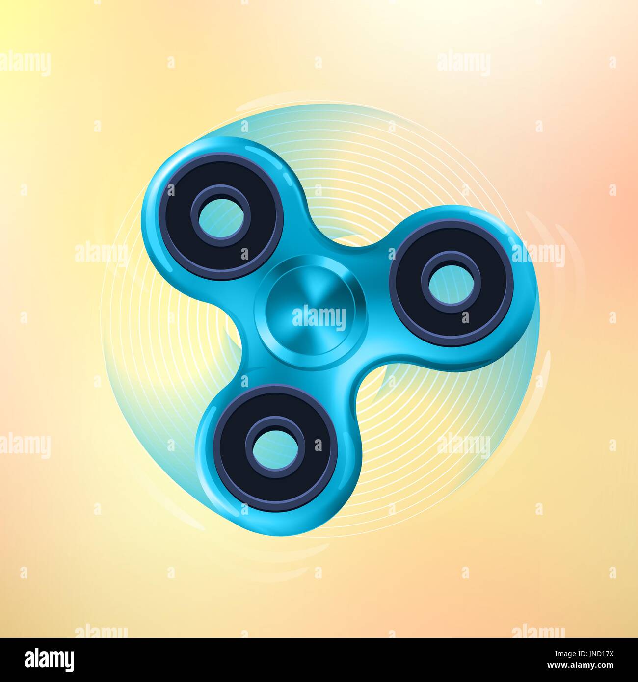 Hand zappeln Spinner Spielzeug - Anti-Stress und Entspannung. blaue realistische metallischen Spinner Rotation auf Licht Hintergrund weichzeichnen. 3D-Vektor Stil. Stock Vektor