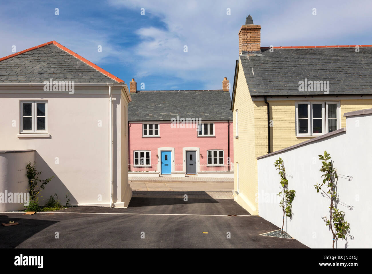 Hausbau auf dem Nansledan 540 Hektar neue Wohnprojekt in Newquay, Cornwall, in Verbindung mit dem Herzogtum Cornwall gebaut. Stockfoto