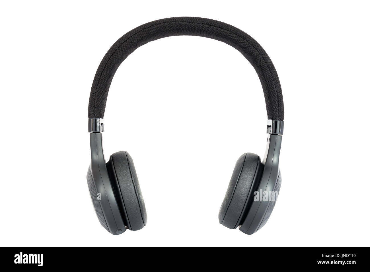 Kopfhörer. Isolierte schwarz Kopfhörer. Ansicht von vorne. Isoliert auf weißem Hintergrund Stockfoto