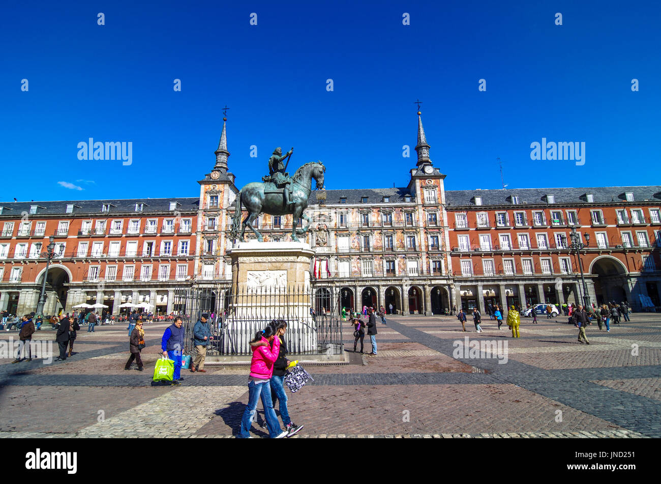 Plaza Mayor, dem Hauptplatz in der spanischen Hauptstadt Madrid Stockfoto