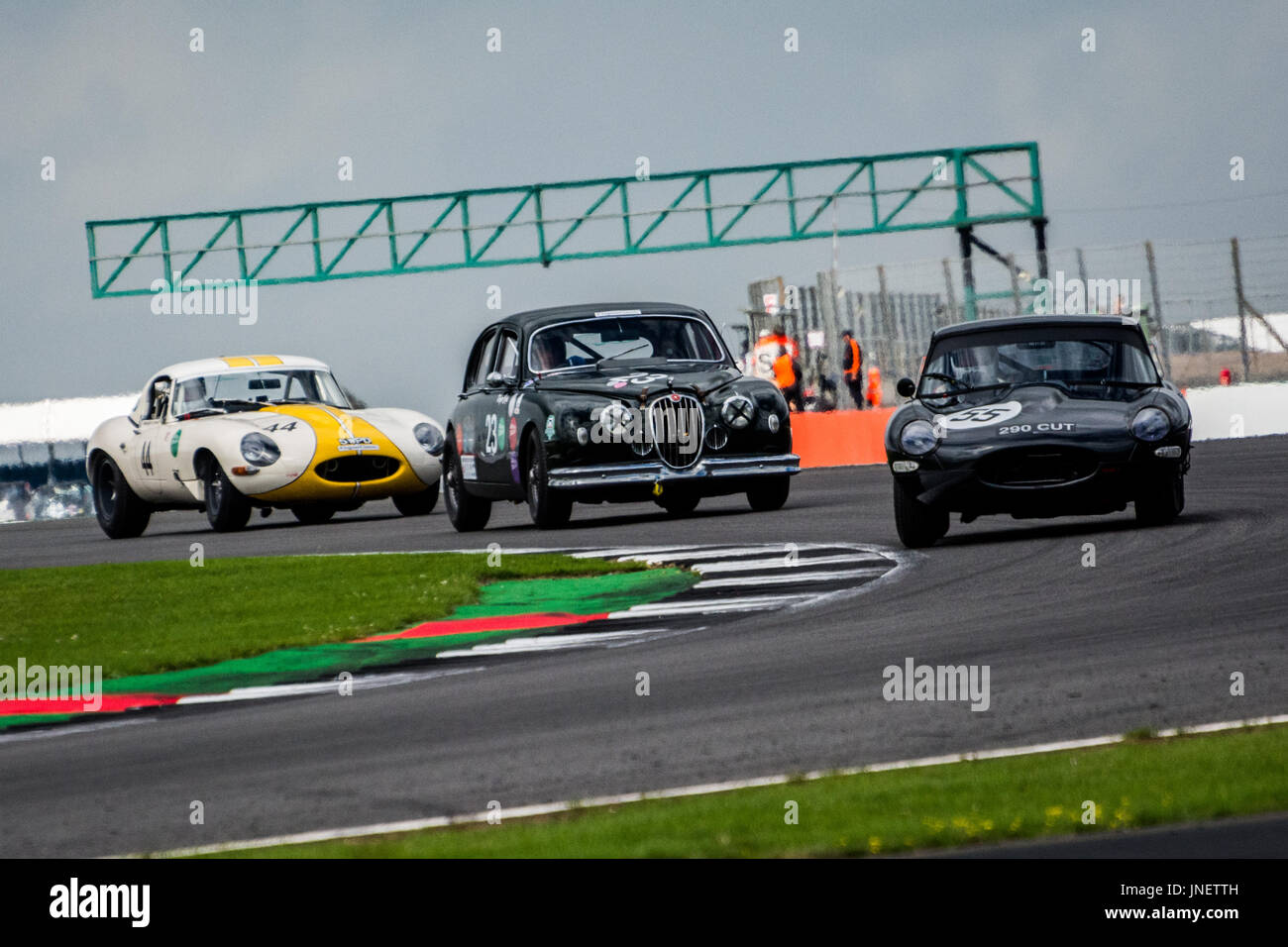 Towcester, Northamptonshire, UK. 30. Juli 2017. Klassischen Jaguars in Silverstone Classic Motor Racing Festival in Silverstone (Foto: Gergo Toth / Alamy Live News) Stockfoto