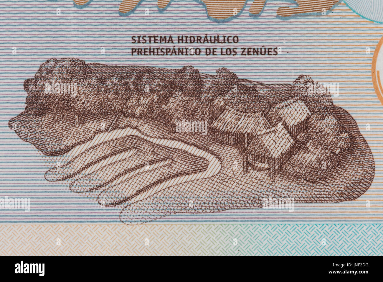 Zenu künstliche Wasserkanäle auf der Rechnung von zwanzigtausend kolumbianische pesos Stockfoto