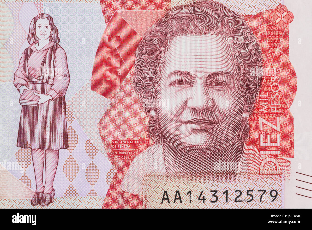 Anthropologe Virginia Gutierrez auf der zehntausend kolumbianische Pesos Rechnung Stockfoto