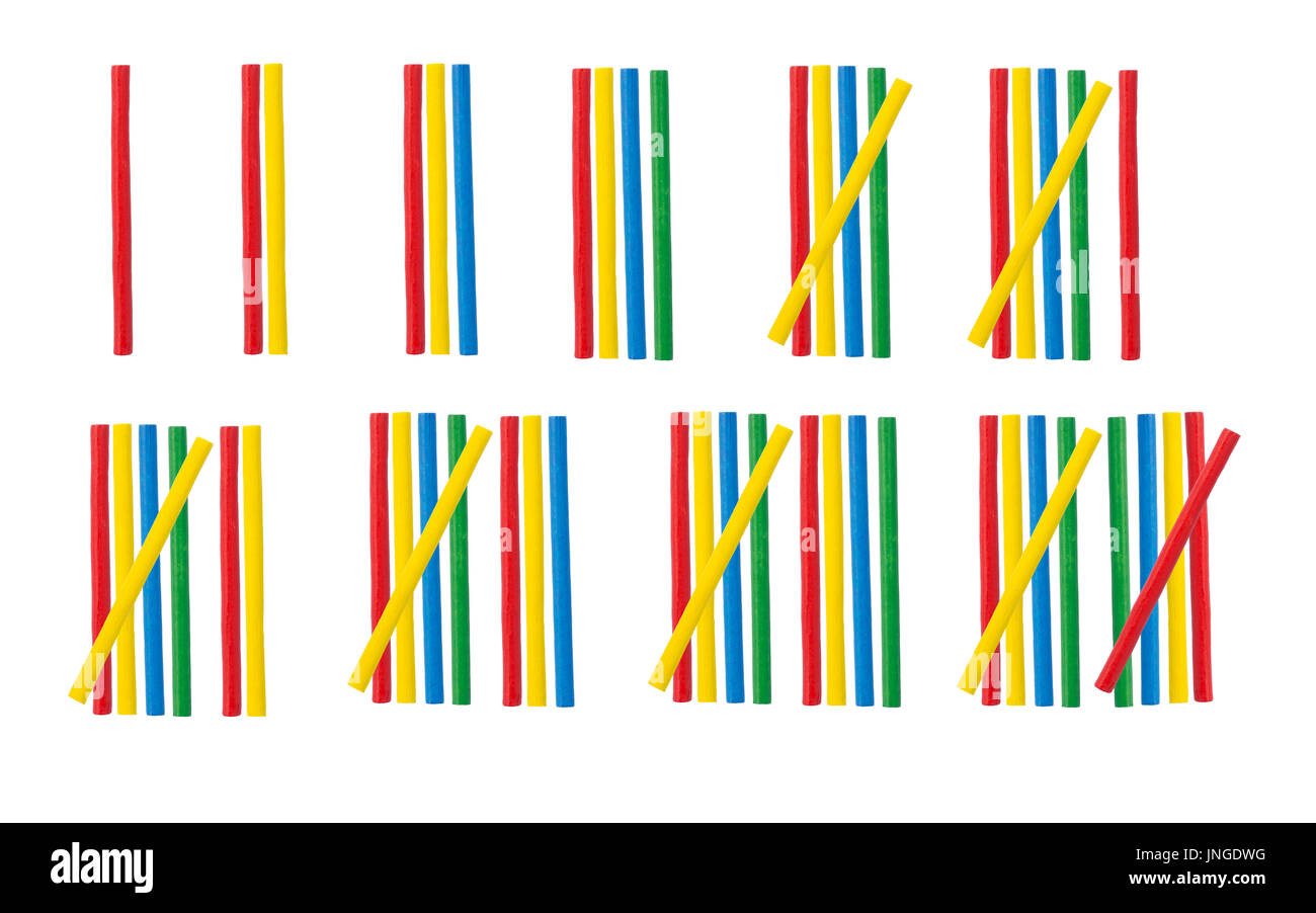 Mathematischen Holzstab Spielzeug isoliert auf weißem Hintergrund Stockfoto