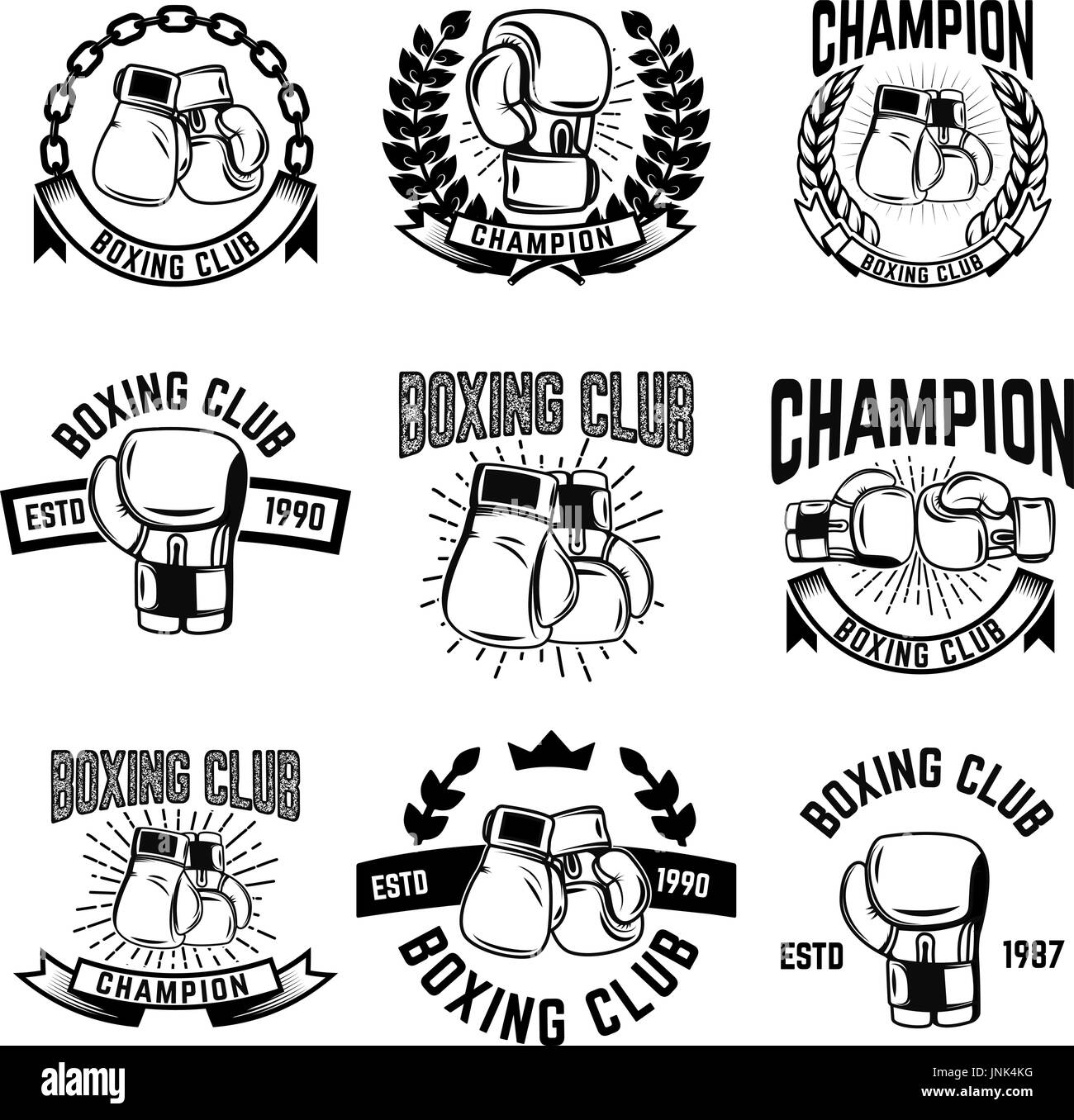 Satz Von Monochromen Boxing Club Embleme Auf Weissem Hintergrund Design Elemente Fur Label Emblem Logo Zeichen Vektor Illustration Stock Vektorgrafik Alamy