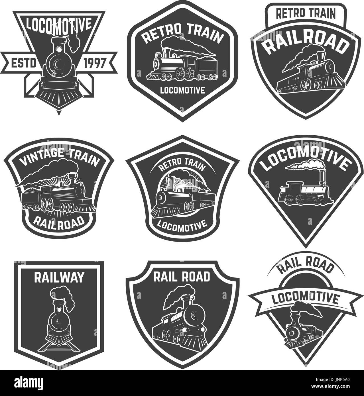 Satz von die Embleme mit alte Eisenbahnen isoliert auf weißem