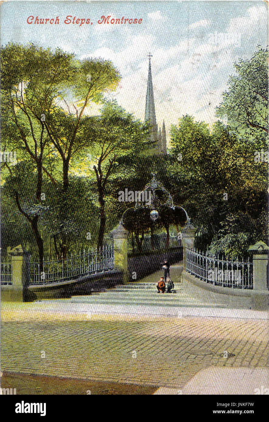 Vintage Farb Postkarte - Kirche Schritte, Montrose, Angus, Schottland um 1910 Stockfoto