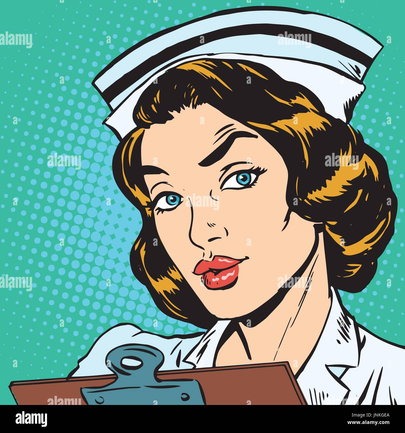 Avatar-Porträt einer Retro-Krankenschwester. Pop-Art-Retro-Vektor-illustration Stock Vektor