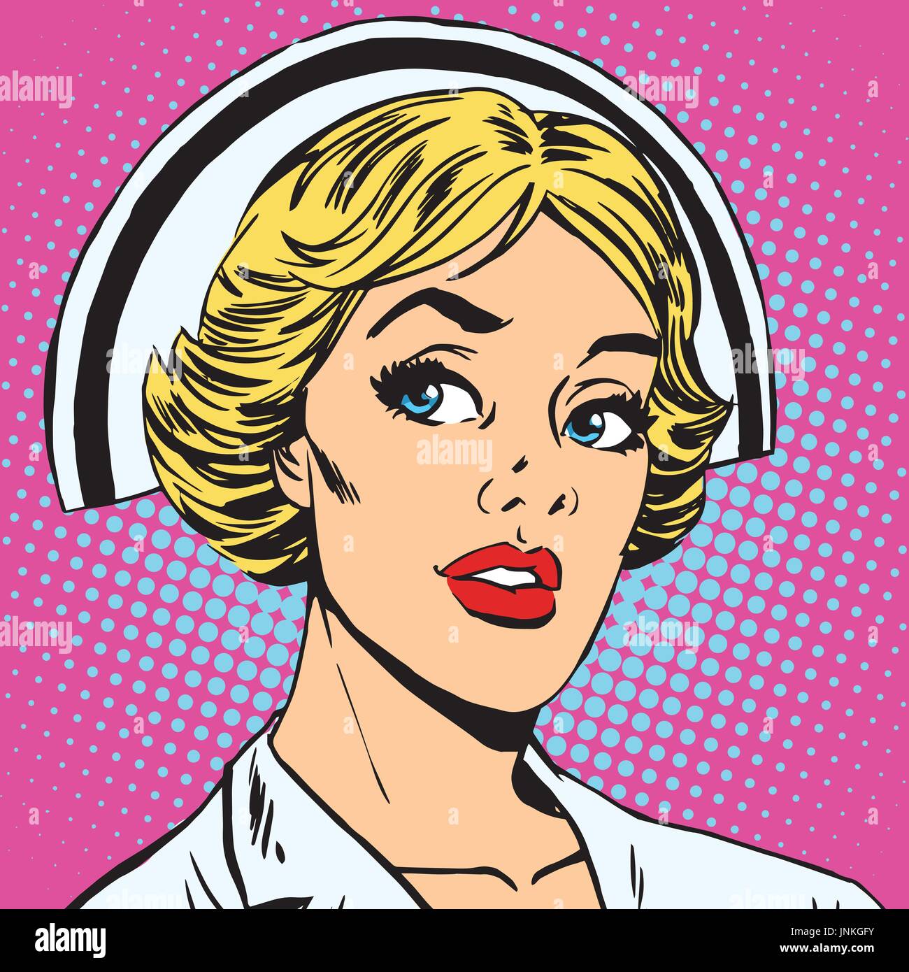 Avatar-Porträt einer Retro-Krankenschwester. Pop-Art-Retro-Vektor-illustration Stock Vektor