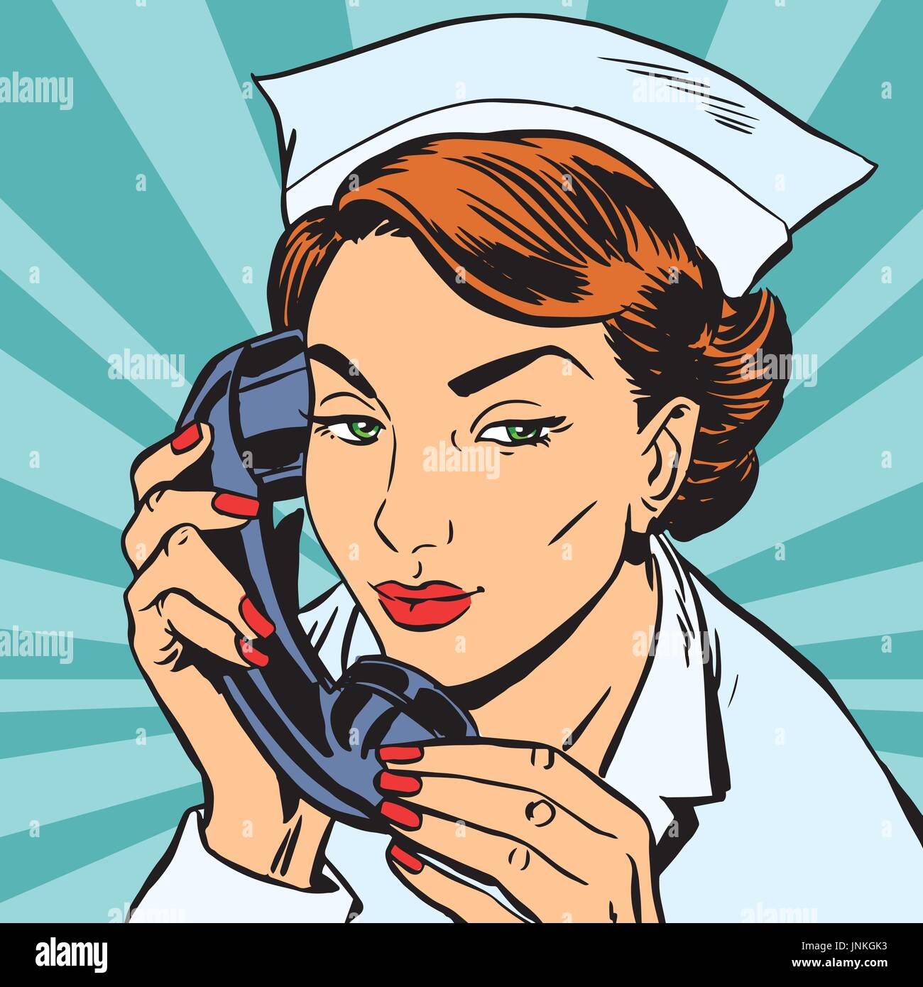 Avatar-Porträt einer Krankenschwester mit dem Telefon. Pop-Art-Retro-Vektor-illustration Stock Vektor