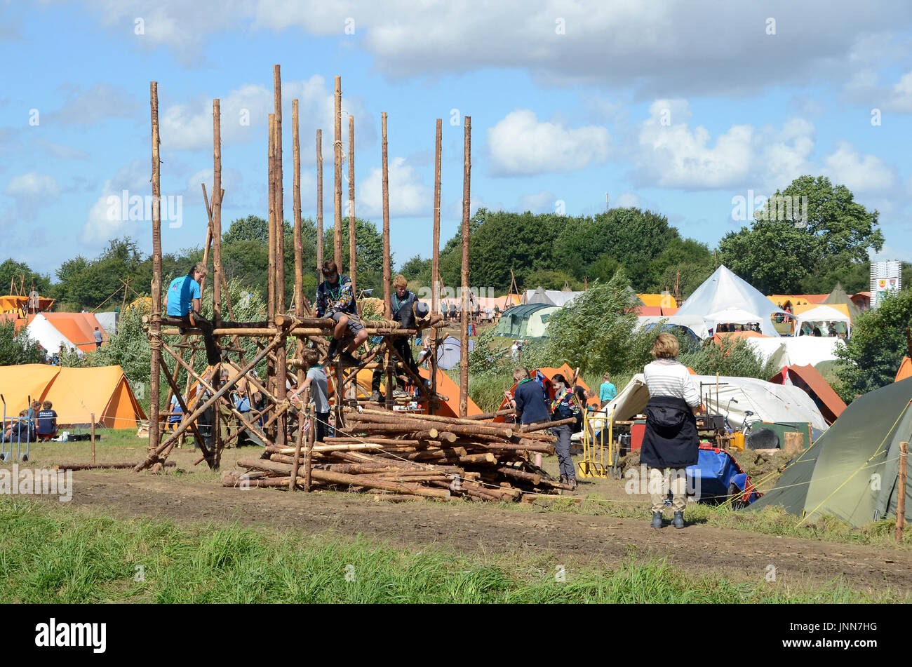 Sonderborg, Dänemark - 29. Juli 2017: Letzter Tag der Interntional scout Camp SL2017, die Decomission ist in Bearbeitung. Stockfoto