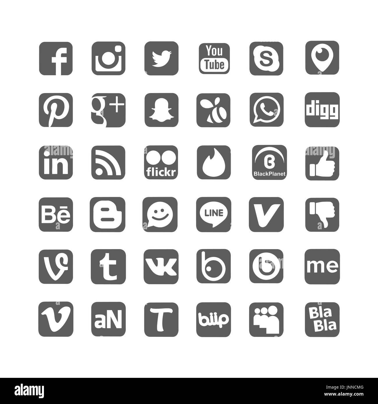 Einfache Social-Media-Icon-Set mit weißem Hintergrund Stockfoto