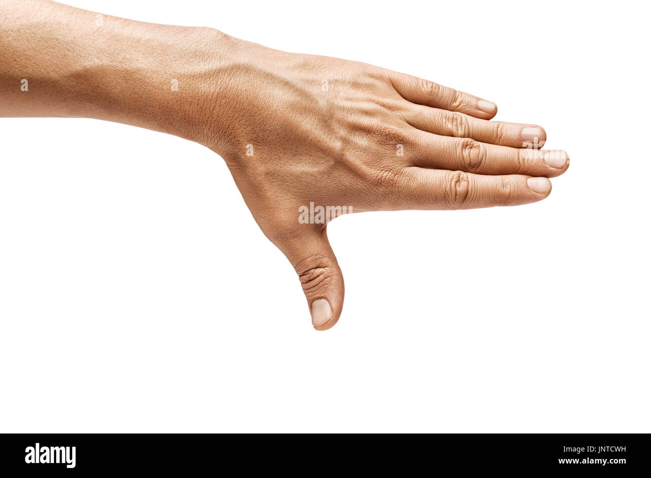 Hand des Mannes schließt etwas isoliert auf weißem Hintergrund. Hautnah. Hohe Auflösung-Produkt Stockfoto