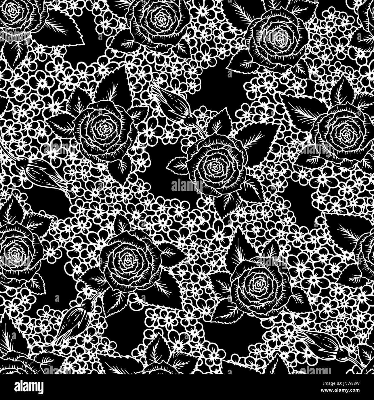 Floral frame. Hand gezeichnete Skizze von Rosen, Blätter und Zweige  Detaillierte vintage Botanischen illuatration. Schwarze silhouette  isollated auf weißem Hintergrund Stock-Vektorgrafik - Alamy